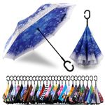 SIEPASA Inverted Reverse Upside Down Umbrella with C-Shaped Handle, Anti-UV Waterproof Windproof Rain Umbrella for Women and Men.(Elsa's Snow)