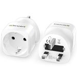 LENCENT 2X EU to UK Plug Adapter, Europe Schuko 2 Pin to 3 Pin UK Travel Adaptor, European Euro to British Adapter- 2 Pack, White