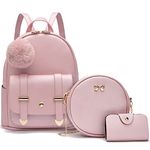 I IHAYNER Mini Backpack Purse for Teen Girls 3-PCS Fashion Backpack Cute Travel Daypacks Women Pompom Backpack Shoulder Bag, Gold Pink, Medium, Daypack Backpacks