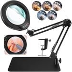 5 Inch Large Magnifying Glass with Light and Stand, 2-in-1 LED Lighted Magnifier, 5 Color Modes Stepless Dimmable, Hands Free 10X Magnifying Desk Lamp with Clamp for Craft Hobby Repair Close Works