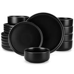 vancasso Black Plates and Bowls Set for 6, Stoneware Dinner Set 18 Piece, Elegant Dinnerware with Matte Glaze, Modern Style Playa Dinner Sets