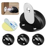 Floor Door Stopper, Black Magnetic Door Stops, Adhesive Modern Door Stoppers with Rubber Bumper Brushed Stainless Magnet Door Catch Holder Wall Protector, No Drill Floor Doorstops, 4 Pack