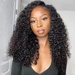 ISEE V Part Wig Human Hair Afro Curly Minimal/No Leave Out Upgrade U Part Wig for Black Women Human Hair V Shape Wig Kinky Curly Thin Part Glueless Clip In Half Wig 180% Density Natural Color 26 Inch