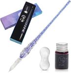 Glass Ink Pen Set, Luxiv Glass Dip Pen with Ink and Pen Holder Art Crystal Glass Pens for Signatures, Business Christmas Gift Glass Ink Pens (Purple, Basic)