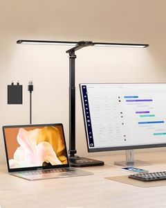 CHARYJOD LED Desk Lamp for Office Home, Height Adjustable Architect Desk Light with Adapter, Eye Caring Desk Lamp for Reading, Study, Workbench, 5 Color Modes & 10 Brightness, Timer