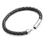 Tribal Steel Black Plaited Leather Bracelet for Men - Mens 21cm Leather Bracelet with Riveted Stainless Steel Rocker Clasp