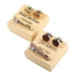 Personalized Wood Cufflinks &Tie Clip with Free Box, Groomsmen Gifts, Custom Mens Gift, Father Gift