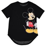 Disney Ladies Mickey Mouse Fashion Shirt - Ladies Classic Mickey Mouse Clothing Mickey Mouse Curved Hem Tee (Black Wrap, Medium)