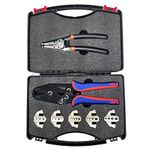 LEYDEN® VX-9CQK, 7 PCS. Quick Change Crimping Tool Kit With Box Multifunction Ratcheting Wire Stripper Cable Terminal Crimper Pliers For MC4, Ferrule, (VX-9CQK)