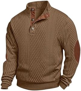 JMIERR Mens Button Fleece Lined Pullover Sweatshirt, M, Brown
