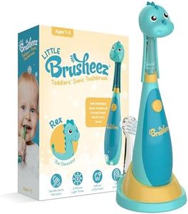 Brusheez Little Toddlers’ Sonic Toothbrush - Safe & Gentle Toothbrush for Ages 1-3 with Built-in, Light-Up 2-Minute Timer, Extra Brush Head, & Storage Base for First-Time Brushers (Rex The Dinosaur)
