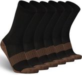 Dsource Premium Copper Compression Socks, Arch Support Breathable for Travel, Workouts and Running Hiking, 6 Pairs Crew Black& Gold M