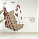 Curio Centre Swing for Balcony/Swing for Adults/Swing Chair for Adults for Home/Hammock Swing for Adults/Swing Chair Wooden - Beige (200 Kgs Capacity, Free Hanging Accessories)