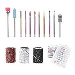 10 Pieces Nail Art Drill Bit Set Professional Exfoliation Gel Removal Nail Polishing Tool with 75 Sleeve Sanding Rings (#80, 120, 180) and 1 Sleeve Drill Bit