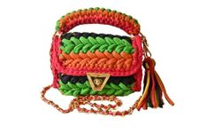 VIRAM Handknitted T-Shirt Yarn Crochet Bag, Crochet Purse, Handmade Crochet Bag, Crossbody Crochet Bag (Green)