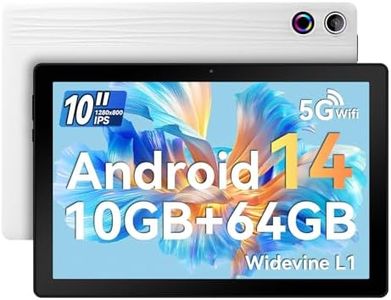 Ainmel 10 inch Tablet, Tablets Android 14 10GB RAM 64GB ROM,1TB TF Card Expand, 1280 * 800 Full HD Tablet with Octa-Core Processor, 5000mAh Battery, 8MP & 5MP Dual Camera Face ID (White)