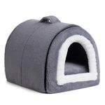 Hollypet Cat Bed Dog Bed, 2-in-1 Foldable Pet Bed for Cats and Small Dogs, Cozy & Soft Pet Cave Bed Indoor Outdoor, Dark Grey-Blue