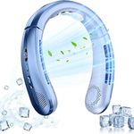 REXERA Portable Rechargeable Neck Fan 20Hrs Play 9000mAh USB Charging Battery Bladeless Neck Fan Smart Mini Hand Free 100 High Speed Fan Low Noise 360° Cooling NECK FAN (Blue)