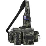 THKFISH Fishing Tackle Bag Fishing Sling Pack Portable Fly Fishing Bag Tackle Box Bag with Rod Holder A.Greencamo-S Size