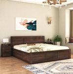 AIREN DECORE Solid Sheesham Wood Queen Size Double Bed with Box Storage for Bedroom Furniture Wooden Palang for Living Room (Walnut Finish)