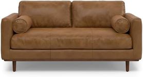 SIMPLIHOME Morrison Mid-Century Modern 72 Inch Wide Sofa in Caramel Brown Full Grain Leather, Pure - Aniline Leather, For the Living Room and Family Room