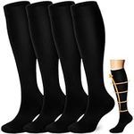 DHSO 4 Pairs Graduated Compression Socks for Men and Women(15-20mmHg), Compression Stocking for Swelling, Running, Hiking, Travel, Nursing(4 Pack Black, Large-X-Large)