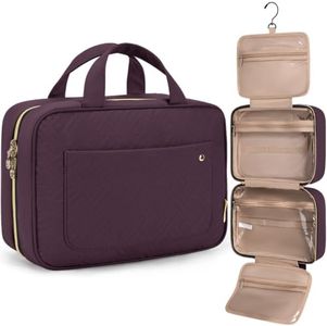 BAGSMART Toiletry Bag Travel Bag with Hanging Hook, Water-resistant Makeup Cosmetic Bag Travel Organizer for Accessories, Shampoo, Full-size Container, Toiletries (Dark Purple, Large)