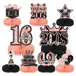 9 Pcs Sweet 16 Birthday Decorations For Boy Girl , Honeycomb Centerpieces For Table Rose Gold Birthday Decorations, Happy Birthday Decorations, Honeycomb Table Topper For Birthday Party Decorations