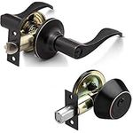 Heavy Duty Single Cylinder Wave Style Lever Door Hardware (6 4 6 1 O R B + 7 3 0 1 O R B)- Oil Rubbed Bronze (Keyed Entry with Deadbolt)