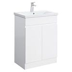 iBathUK Vanity Sink Unit Ceramic Basin Bathroom White Walnut Grey Storage Furniture - Door Unit - No Handle White