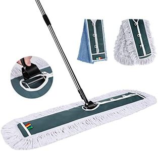Myiosus Fregona de Polvo de Algodón Comercial Industrial con 2 Almohadillas Reutilizables, Fregona Plana de Microfibra con Mango de 130 cm para Limpieza de Piso de Hotel Oficina Garaje