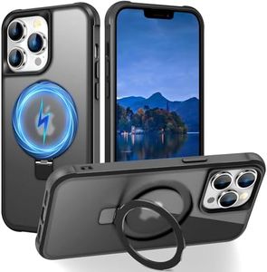 SKYLMW Compatible with iPhone 13 Pro Case with Invisible Magnetic O-Ring Stand Military-Grade Translucent Case for iPhone 13 Pro 6.1" [Compatible with MagSafe][Great Grip Feeling], Black
