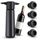 Wine Saver Pump with 4 Vacuum Wine Stoppers, Reusable Silicone Wine Preserver Keeps Wine Fresh, Wine Bottle Stoppers for Beer Champagne Sparkling Wine