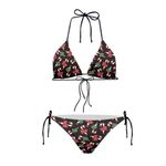 Coloranimal Christmas Cane Bowknot Swimwear Merry Christmas Costume Women Bikini Set Xmas Swimming Wear High Waist Tankini Set Beach Bathing Suit -M