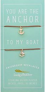 Lucky Feather Best Friend Necklaces for Women- 14K Gold Dipped on 16" Cord - Ideal BFF Gifts (Anchor & Boat)