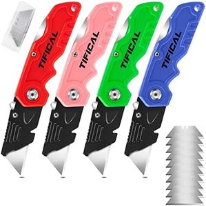TIFICAL Box Cutter Knife, Box Cutter With 4-Pack, Extra 10 Blades Included, Quick Change Box Cutter Blades and Lock-Back Design, Folding Utility Knife for Carton, Cardboard, Leather, Boxes