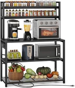 Denkee 39.4 Inch Wide Large Bakers Rack with 3 Power Outlets, 5-Tier Microwave Stand with Storage, Freestanding Kitchen Stand, Coffee Bar Stand（Black）