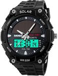 Fanmis Men's Solar Powered Casual Quartz Watch Digital & Analog Multifunctional Sports Watch Black