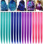 FYHTSD 16PCS Blue&Pink&Purple&Teal Wig Pieces for Girls Colored Hair Extension Party Highlight Multiple Colors Hairpieces