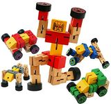 TOWO Wooden Transforming Vehicle Robot - Transfigures Toys for Travel Toys - Construction Toys Building set - Wooden Transforming Toys 3 year old Boys Girls Holiday -Stocking Fillers Stuffers -Red