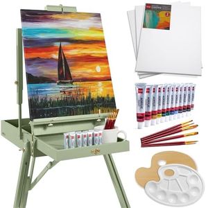 Best Choice Products Art Easel for Painting, Portable Wooden Adjustable Artist Tripod with Sketch Box, 32-Piece Art Set with Acrylic Paints, Brushes, Canvases & Palette - Sage Green