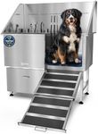 KANIS Professional Stainless Steel Dog Bathing Station - Dog Grooming Tub w/Ramp, Storage Drawer, Floor Grate & Faucet/Dog Bathtub for Large, Medium & Small Pets (50", Right RAMP - 1 Drawer)