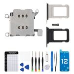 for iPhone 12 Dual SIM Card Reader Flex Cable with Black and Silver SIM Double Card Slot Tray Holder Adapter Replacement for iPhone12 with Sim Ejector Repair Tool Fix Kit A2172 A2402 A2403 A2404