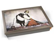 Banksy Street Maid Cushioned Bean Bag Breakfast Bed Lap Tray Desk - Chrome Effect Frame