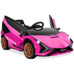 OLAKIDS Kids 12V Ride On Car, Licensed Lamborghini SIAN Electric Vehicle for Toddler with Control Remote, Battery Powered Motorized Toy with Wheels Suspension, Music Horn Bluetooth USB Radio (Pink)