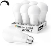 Led Light Bulbs 10 Watt [60 Watt Equivalent], A19 - E26 Dimmable, 5000K Daylight White, 800 Lumens, Medium Screw Base, Energy Star, UL Listed by Mastery Mart (Pack of 6)