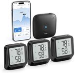 X-Sense WiFi Thermometer Indoor Hygrometer, Digital Temperature Sensor with App Notification Alerts, Temperature Humidity for Room, Data Storage Export at No Charge, 3 Sensors & 1 Base Station, Black