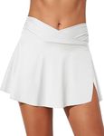 Bsubseach Women's Bikini Bottoms Swim High Waisted Bottom Criss Cross Waist Flared Solid Color Swim Skirt White