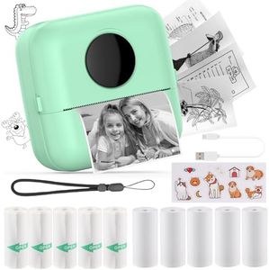 HuiJuKeJi Mini Sticker Printer Pocket Inkless Thermal Printer with 11 Rolls Thermal Paper and Sticker for iOS&Android, Bluetooth Smart Portable Receipt Printer for Photo Journal Notes Memo-Green