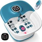 Collapsible Foot Spa Bath with Heat, Remote Control, Temperature Control, Bubbles, Red Light, Pumice Stone, 16 Massage Roller Pedicure Foot Spa Tub Foot Soaker for Soothe & Relax Tired Feet -Blue